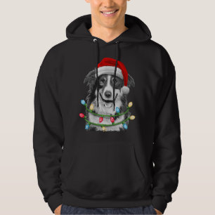 Border Collie Santa Christmas Tree Lights Xmas Dog Hoodie