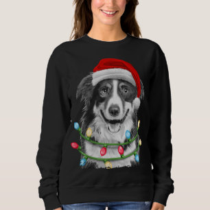 Border Collie Santa Christmas Tree Lights Xmas Dog Sweatshirt
