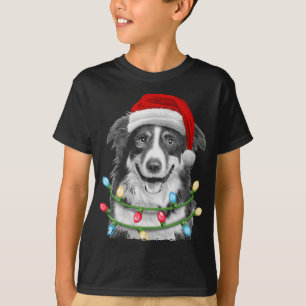Border Collie Santa Christmas Tree Lights Xmas Dog T-Shirt