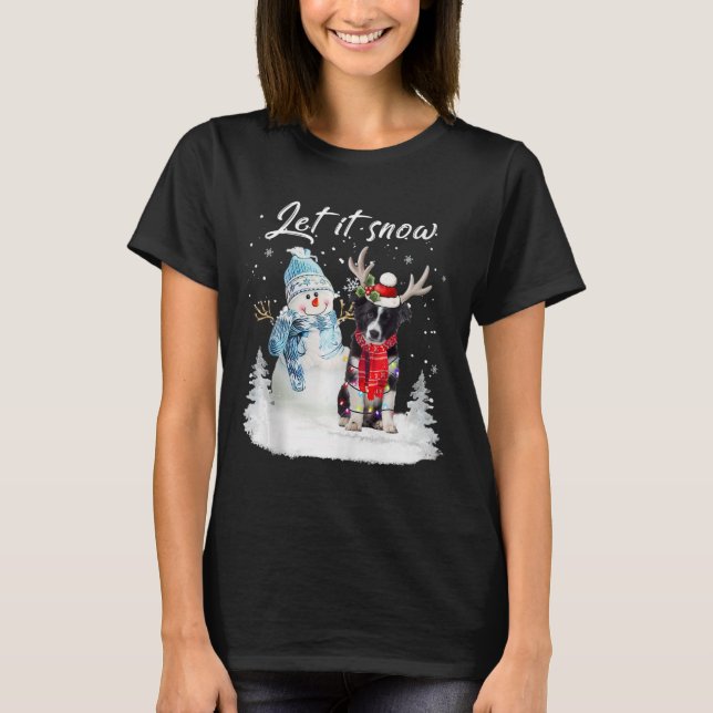 Border Collie Santa Dog Christmas Snowman Xmas Paj T-Shirt (Front)