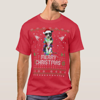 Border Collie Santa Hat Dog Christmas Tree Lights T-Shirt