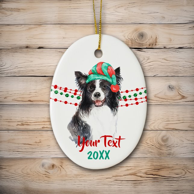 Border Collie Santa Hat Holiday Ceramic Tree Decoration (Creator Uploaded)