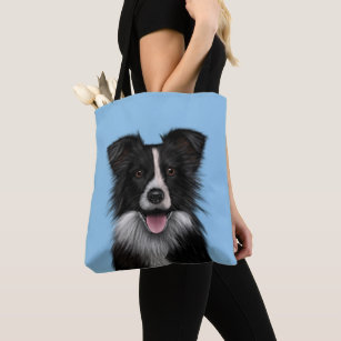 Border Collie - Sheep Dog on Blue Tote Bag