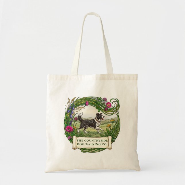 Border Collie Sheep Dog Walking Branded Tote Bag (Front)