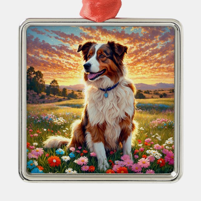 Border Collie Shepherd Dog Metal Tree Decoration (Front)