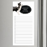 Border Collie Shopping List  Magnetic Notepad<br><div class="desc">Adorable things to fetch Border Collie dog with a black chalkboard frame personalised with your name.</div>