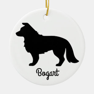 Border Collie Silhouette Ceramic Ornament