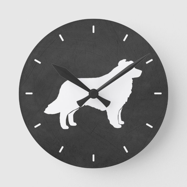 Border Collie Silhouette Round Clock (Front)