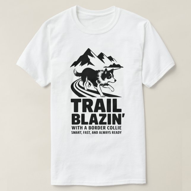 Border Collie Silhouette with Trail Path T-Shirt (Design Front)