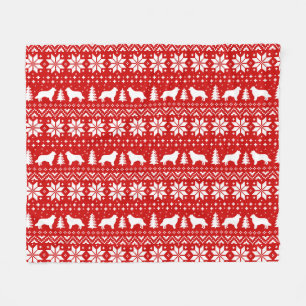 Border Collie Silhouettes Dogs Christmas Pattern Fleece Blanket