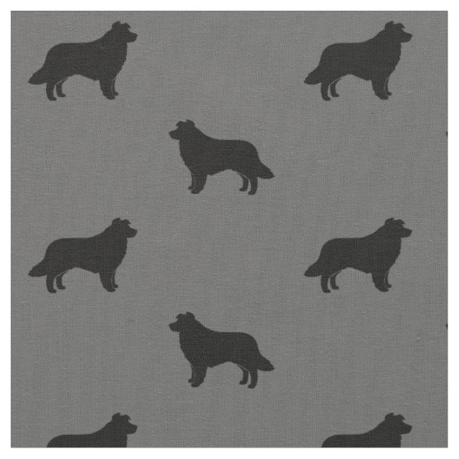 Border Collie Silhouettes Grey and Black Patterned Fabric (Close Up)