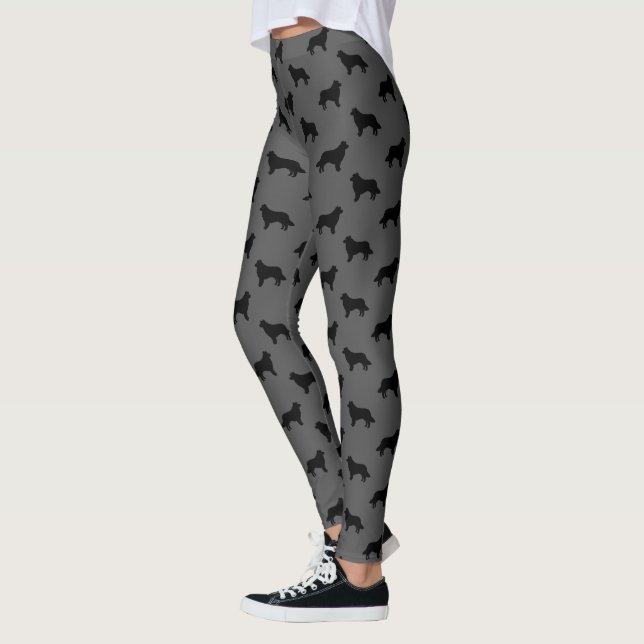 Border Collie Silhouettes Pattern Black and Grey Leggings (Left)
