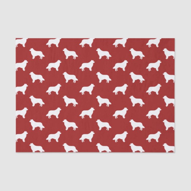 Border Collie Silhouettes Pattern Red Tissue Paper (Front)