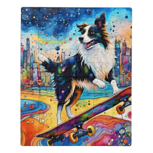 Border Collie Skateboarding Jigsaw Puzzle