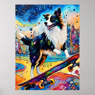 Border Collie Skateboarding Poster