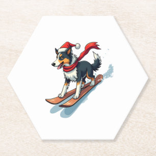 Border Collie Snowboarder Paper Coaster