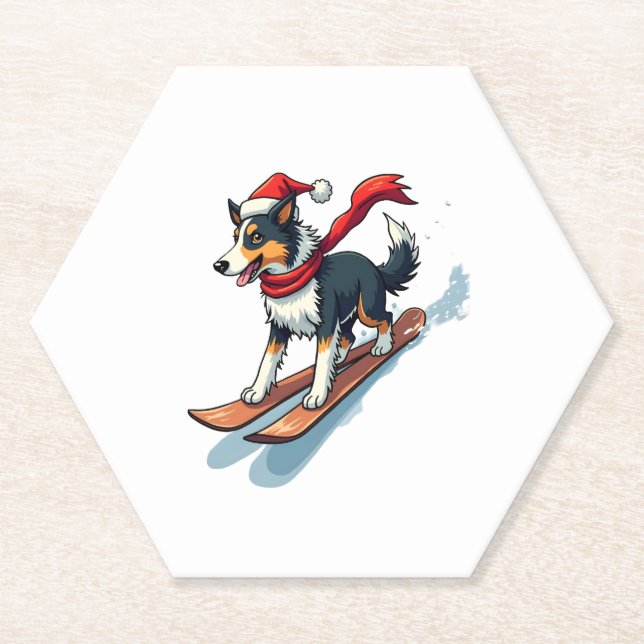 Border Collie Snowboarder Paper Coaster (Front)