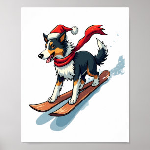 Border Collie Snowboarder Poster