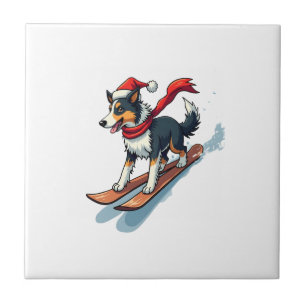 Border Collie Snowboarder Tile