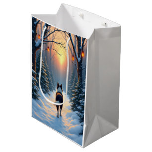 Border Collie Snowy Forest Walk Holiday Painting Medium Gift Bag