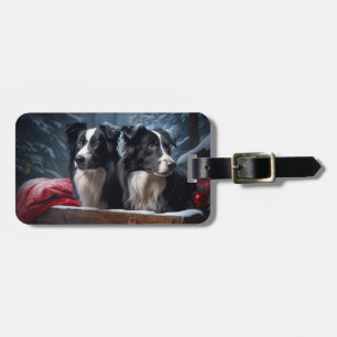 Border Collie Snowy Sleigh Christmas Decor  Luggage Tag
