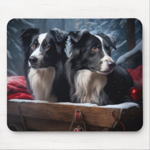 Border Collie Snowy Sleigh Christmas Decor Mouse Pad