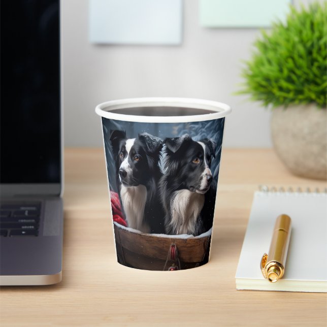 Border Collie Snowy Sleigh Christmas Decor  Paper Cups (Insitu)