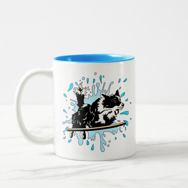 border collie splash Two-Tone coffee mug (Left)