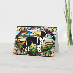 Border Collie Stained Glass Card