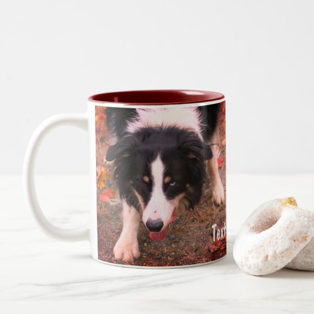 Border Collie Stare Personalised Two-Tone Coffee Mug (With Donut)