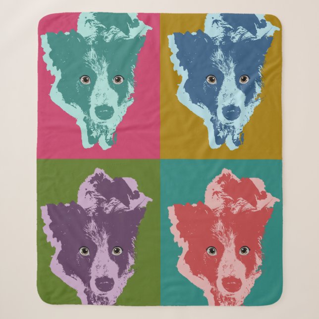 Border Collie Stare Pop Art Sherpa Blanket (Front)