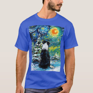 Border Collie Starry Night Winter Snow Dog Art by  T-Shirt