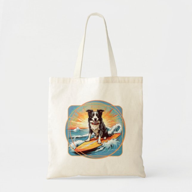 Border Collie Surfing Dog Tote Bag (Front)