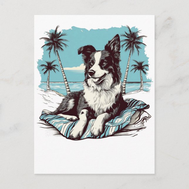 Border-collie the beach postcard (Front)