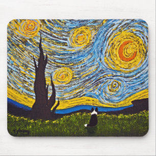 Border Collie Under a Van Gogh Sky Mouse Pad