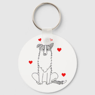 Border Collie  Valentine Ears Key Ring