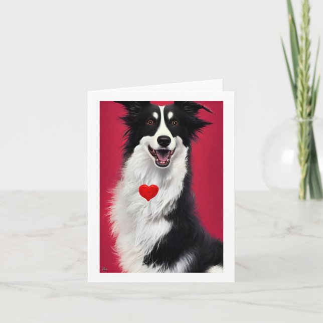 border collie valentines cartoon card (Front)