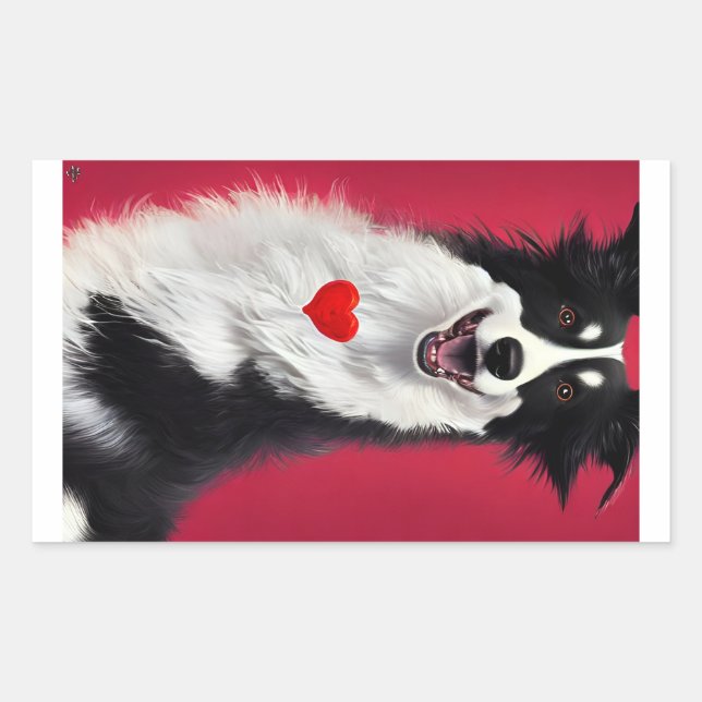 border collie valentines cartoon rectangular sticker (Front)