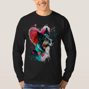 Border Collie Valentines Day Dog  Splash Paint Spl T-Shirt