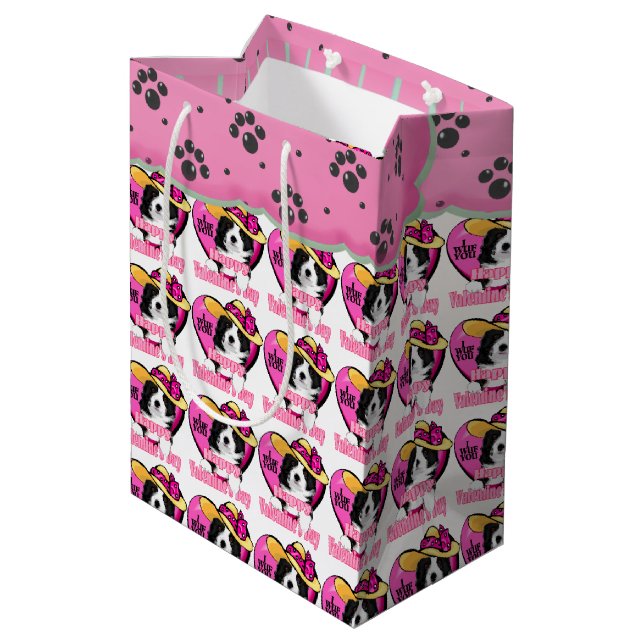 Border Collie Valentine's Day Medium Gift Bag (Back Angled)