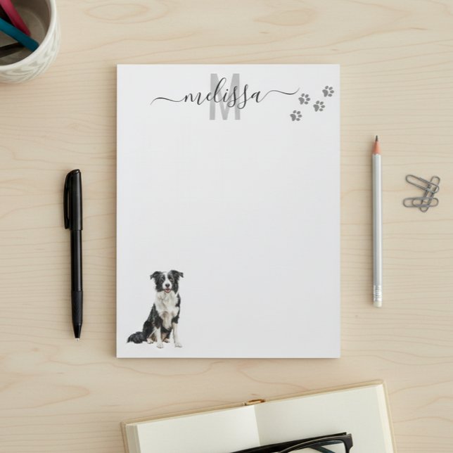 Border Collie Watercolor Monogram Personalised  Notepad (Creator Uploaded)