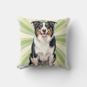 Border Collie Watercolor Radial Burst Art Cushion