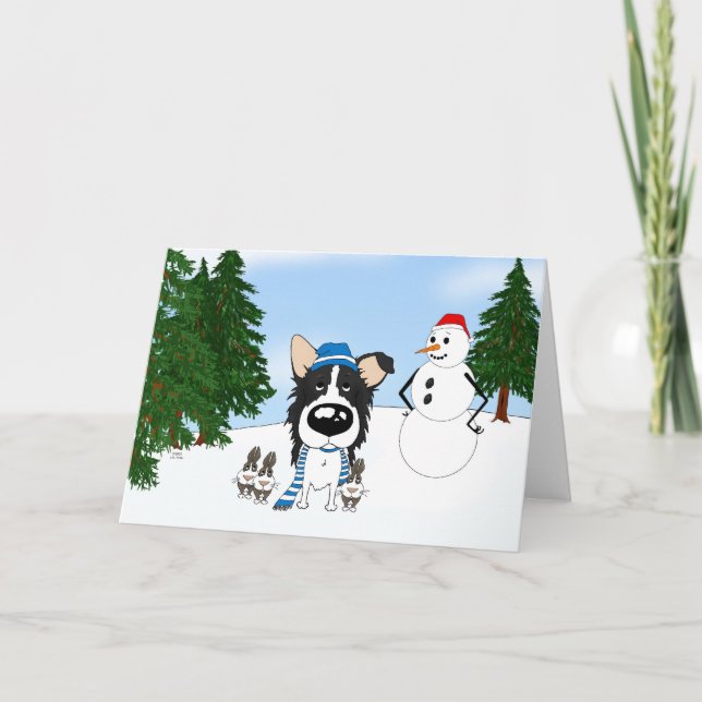 Border Collie Winter Scene Holiday Card (Front)
