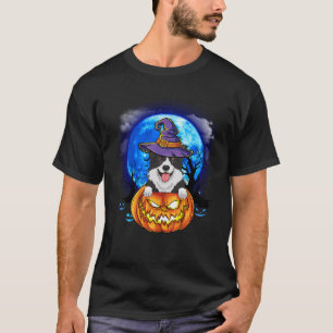 Border Collie Witch Moon Pumpkin Scary Halloween D T-Shirt