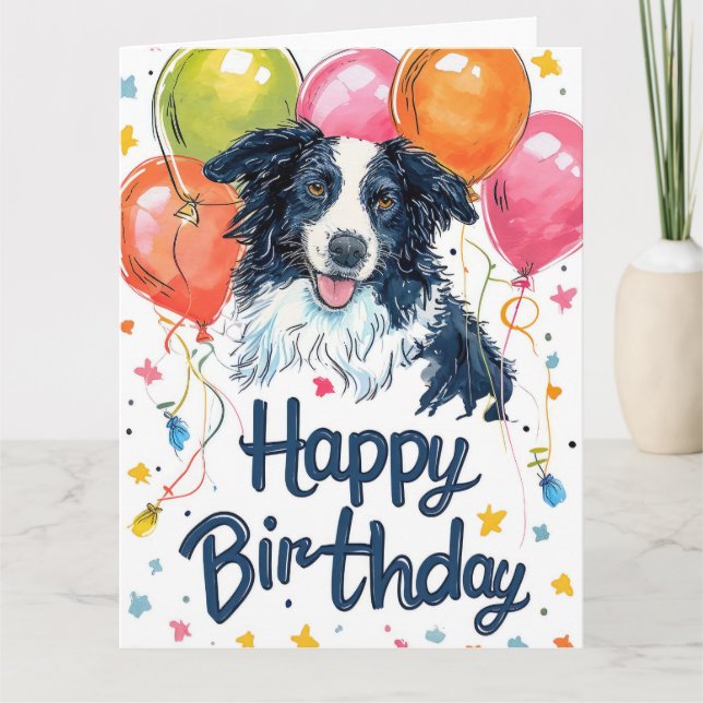 Border Collie with Balloons Card (Front)
