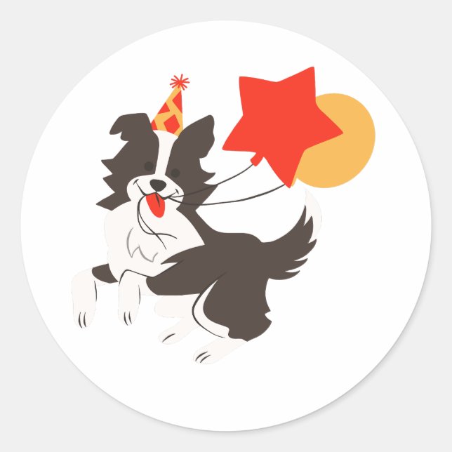 Border Collie with Balloons Cute Dog Sticker (Front)