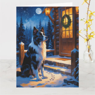 Border Collie With Christmas Lights Holiday Card