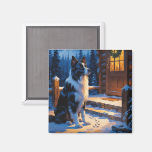 Border Collie With Christmas Lights Holiday Magnet