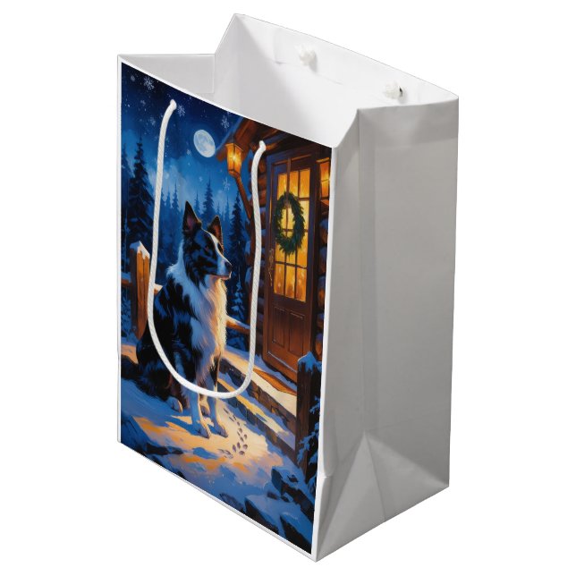 Border Collie With Christmas Lights Holiday Medium Gift Bag (Front Angled)