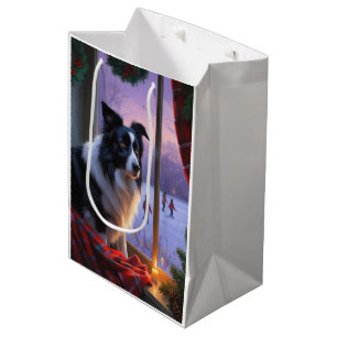 Border Collie With Christmas Lights Holiday Medium Gift Bag